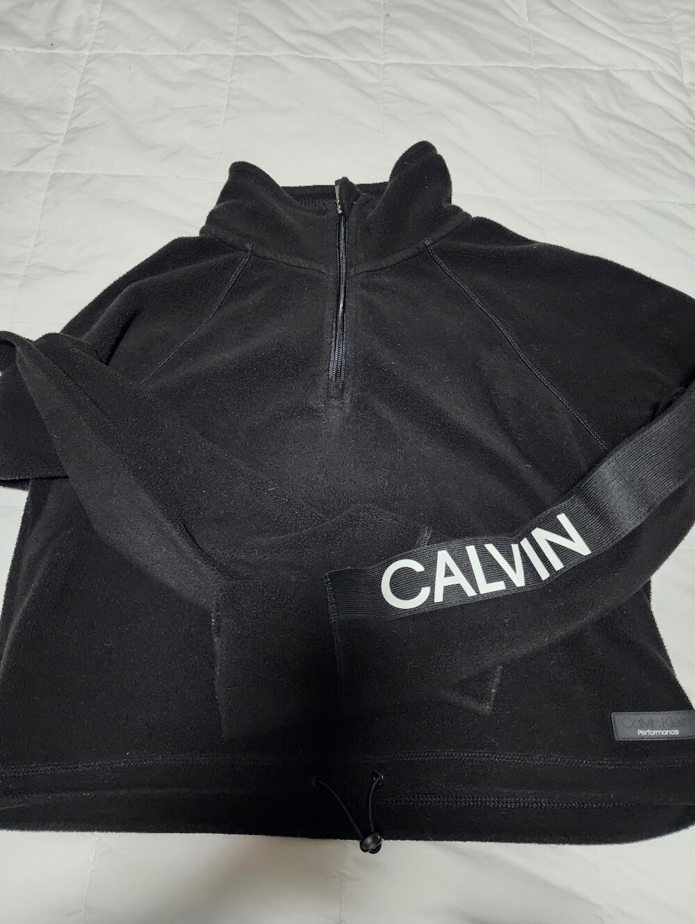 Calvin Klein Black Half-Zip Fleece Pullover with Branded Sleeve